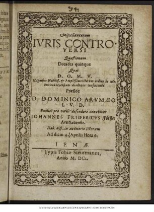Miscellanearum Iuris Controversi Quaestionum Decades quinque