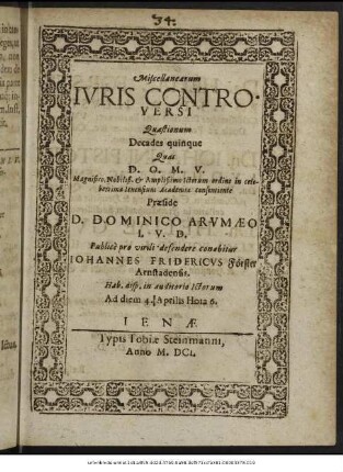 Miscellanearum Iuris Controversi Quaestionum Decades quinque