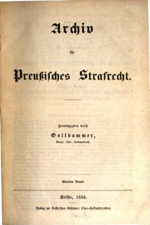 Archiv für preußisches Strafrecht. 4, 4. 1856