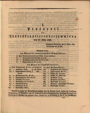 Sitzungs-Protocolle der Landständischen Deputirten-Versammlung des Herzogthums Nassau. 1829