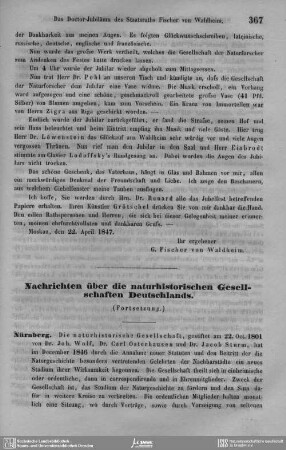 Nachrichten über die naturhistorischen Gesellschaften Deutschlands (Fortsetzung)