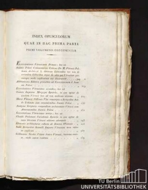 Index opusculorum quae in hac prima parte primi voluminis continentur