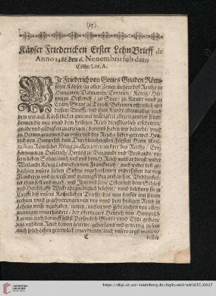 Käyser Friederichen Erster Lehn-Brieff