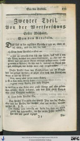 Zweyter Theil. Von der Wortforschung.