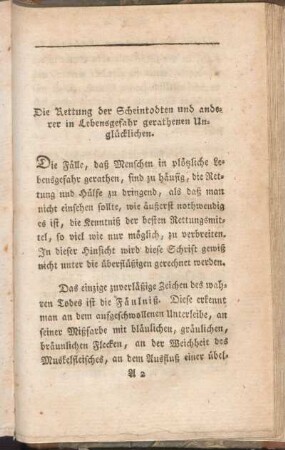 Die Rettung der Scheintodten und anderer in Lebensgefahr gerathenen Unglücklichen