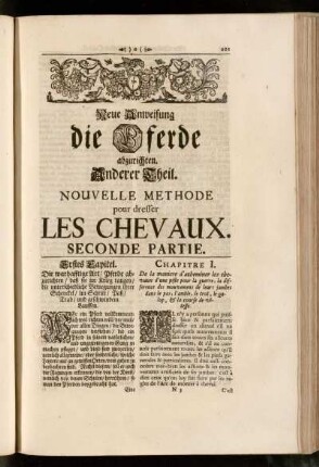 Neue Anweisung die Pferde abzurichten. Anderer Theil. / Nouvelle Methode pour dresser Les Chevaux. Seconde Partie.
