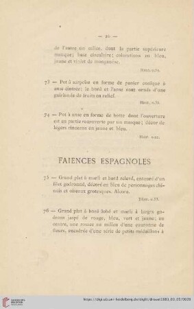 Faiences Espagnoles (Nr. 75 - 76)
