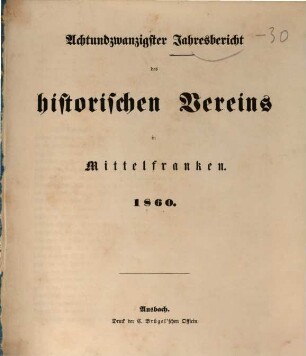 Jahresbericht des Historischen Vereins für Mittelfranken, 28. 1860