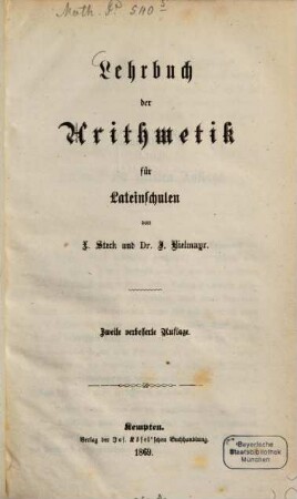 Lehrbuch der Arithmetik für Lateinschulen