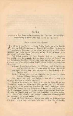 Rede, gehalten in der General-Versammlung der Deutschen Akademischen Vereinigung Oktober 1889