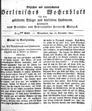 624stes Stueck, Sonnabend, den 16. December 1820