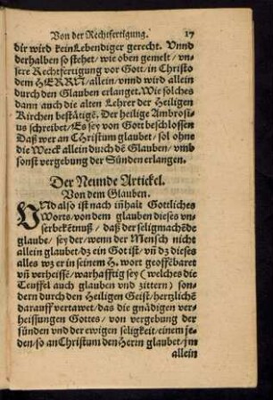 Der neunde Artickel. Von dem Glauben.