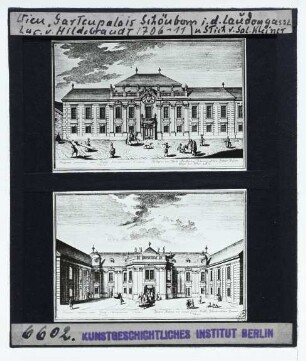 Wien, Gartenpalais Schönborn (Laudongasse),Kleiner, Ansicht der Stadtseite des Stadtpalais Schönborn (Druck),Kleiner, Ansicht der Gartenseite des Stadtpalais Schönborn (Druck)