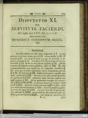 Disputatio XI. De Servitute Faciendi