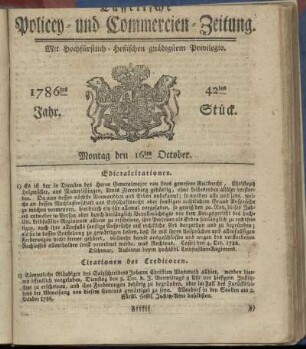 42tes Stueck, Montag den 16ten October. 1786