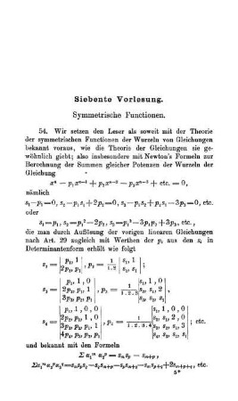 Siebente Vorlesung. Symmetrische Functionen.