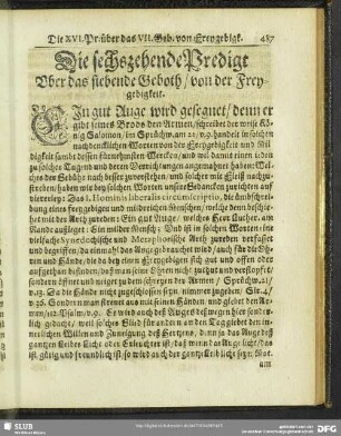 Die sechszehende Predigt Uber das siebende Geboth, von der Freygebigkeit