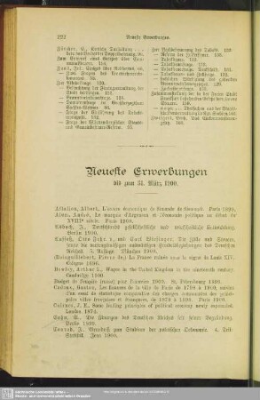 Neueste Erwerbungen bis zum 31. März 1900