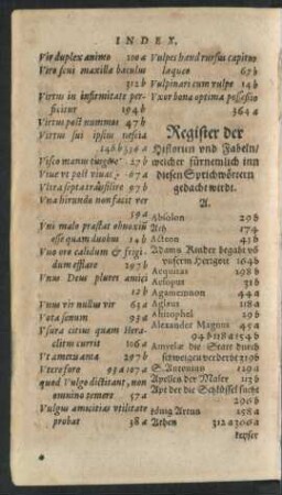 Register der Historien und Fabeln/ welcher fürnemlich inn diesen Sprichwörtern gedacht wirdt.