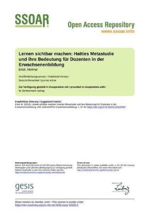 Lernen sichtbar machen: Hatties Metastudie und ihre Bedeutung für Dozenten in der Erwachsenenbildung