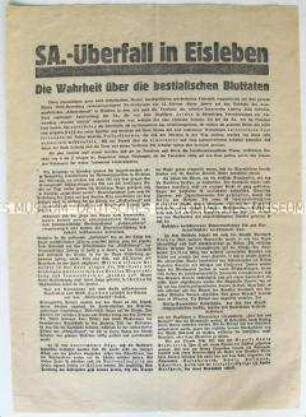 Propagandaflugblatt der KPD über den Terror der SA in Eisleben nach der Regierungsübernahme durch Hitler