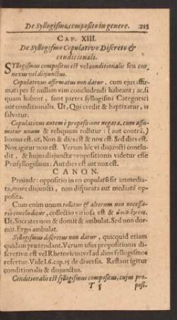 Cap. XIII. De Syllogismo Copulativo Discreto et conditionali.