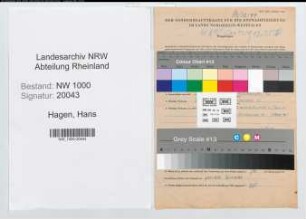 Entnazifizierung Hans Hagen, geb. 21.10.1913 (Feuerwehrmann)