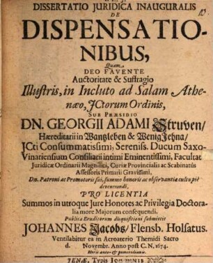 Diss. iur. inaug. de dispensationibus