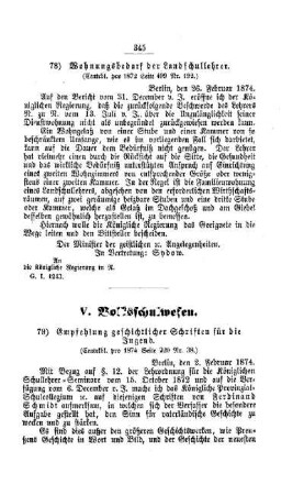Empfehlung geschichtlicher Schriften für die Jugend : [V. Volksschulwesen]