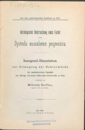 Histologische Untersuchung eines Falles von Dystrofia musculorum progressiva