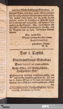 Das 3. Capitel. Glückwünschungs-Schreiben