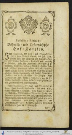 Kaiserlich-Königliche Böhmisch- und Oesterreichische Hof-Kanzley.