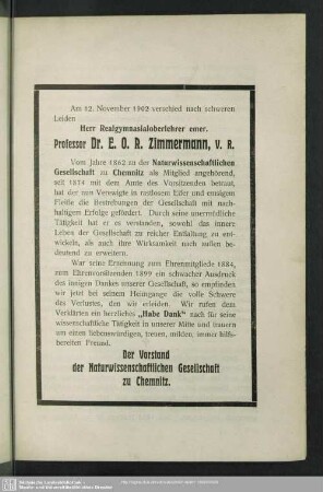 [Traueranzeige für Prof. Dr. Zimmermann]