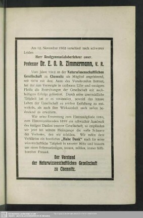 [Traueranzeige für Prof. Dr. Zimmermann]