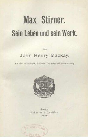 Max Stirner : sein Leben und sein Werk