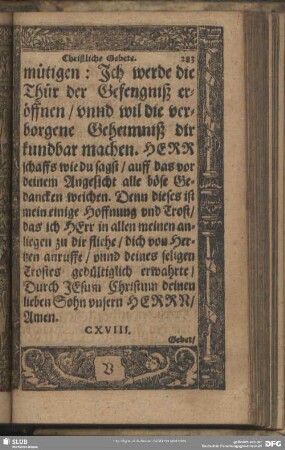 CXVIII. Gebet, wieder böse bekörung und versuchung