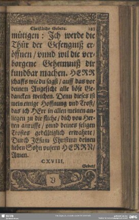 CXVIII. Gebet, wieder böse bekörung und versuchung
