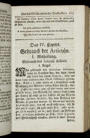 Das IV. Capitel. Gebrauch der Articuln.