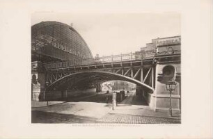 Bahnhof Friedrichstraße, Berlin: Perspektivische Ansicht (aus: Atlas zur Zeitschrift für Bauwesen, hrsg. v. F. Endell, Jg. 35, 1885)