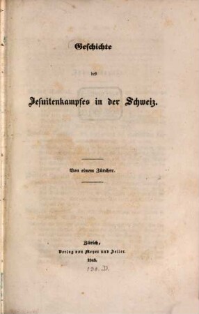 Geschichte des Jesuitenkampfes in der Schweiz