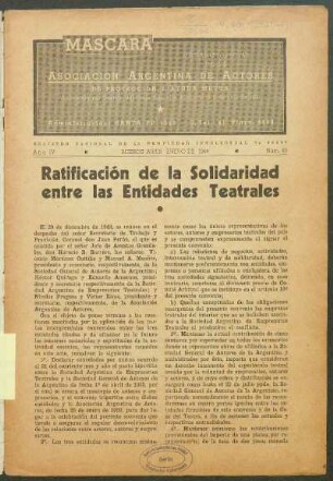 Raticicación de la Solidaridad entre las Entidades Teatrales