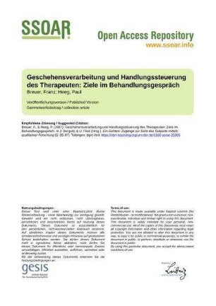 Geschehensverarbeitung und Handlungssteuerung des Therapeuten: Ziele im Behandlungsgespräch