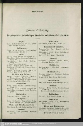 Zweite Abteilung. Berufsklassen und Gewerbebetriebe