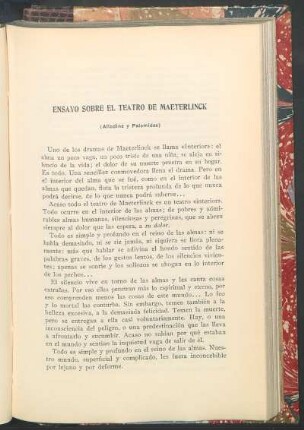 Ensayo sobre el teatro de Maeterlinck : (Alladine y Palomides)