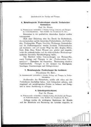 6. Metallurgische Probierkunst einschl. Technischer Gasanalyse
