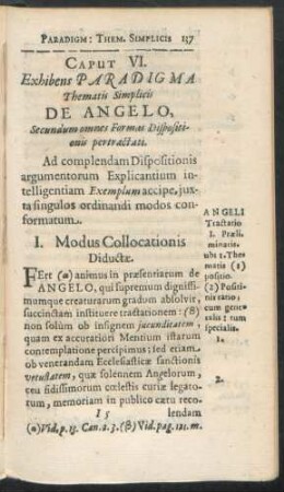 Caput VI. Exhibens Paradigma Thematis Simplicis De Angelo, Secundum omnes Formas Dispositionis pertractati