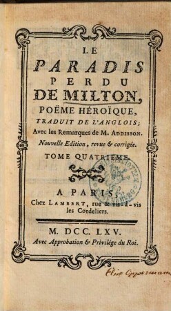 Le Paradis Perdu de Milton : poeme heroique, 4