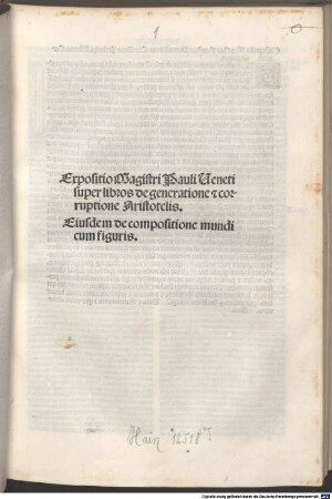 Expositio Magistri Pauli Ueneti super libros de generatione [et] corruptione Aristotelis