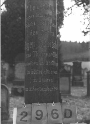 Grabstein 296 (Index: 100009318) Maße HxBxT: 210x40x40 cm Beschreibung: Grabstein in Form einer abgebrochenen Säule: Grabstein 296D