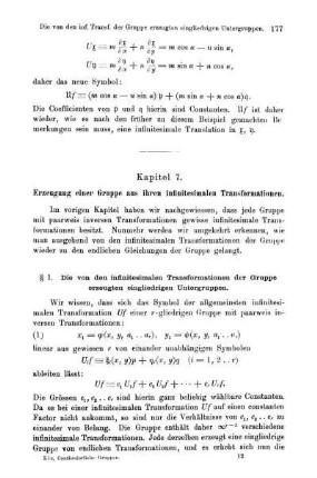 § 1. Die von den infinitesimalen Transformationen der Gruppe erzeugten eingliedrigen Untergruppen.